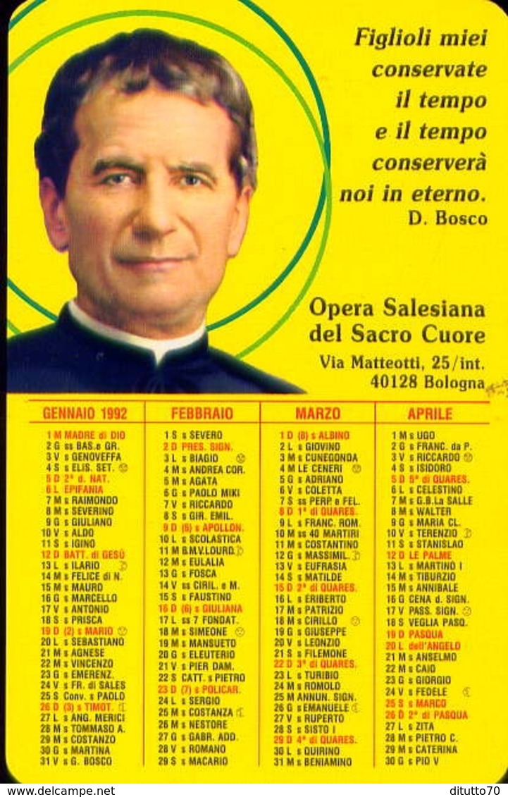 Santino - D.bosco - Calendarietto Anno 1992 - Fe1 - Santini