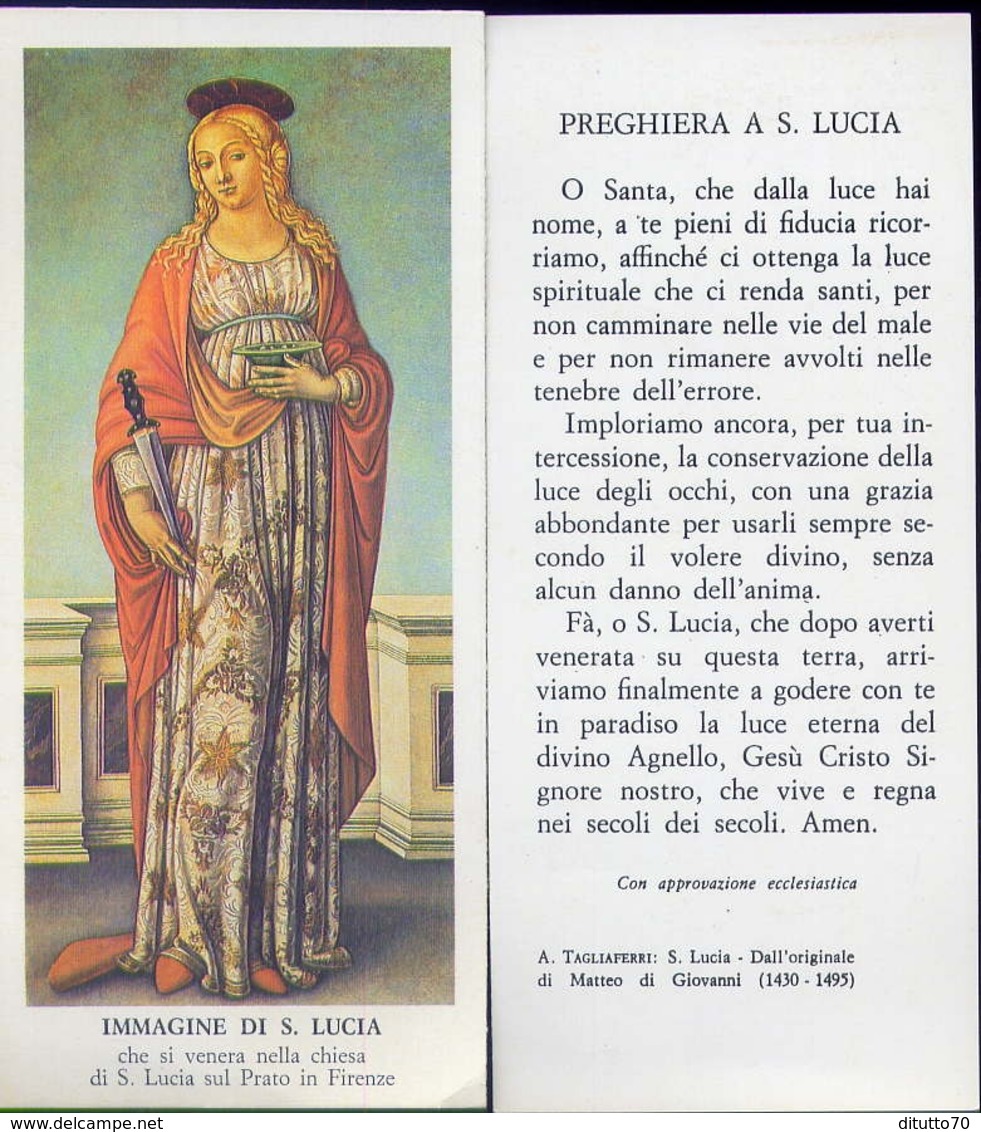 Santino - Immagine Di S.lucia - Che Si Venera Nella Chiesa Di S.lucia Sul Prato In Firenze - Fe1 - Santini