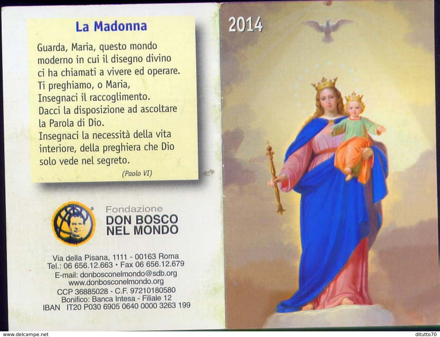 Santino - La Madonna - Calendarietto Anno 2014 - Fe1 - Santini