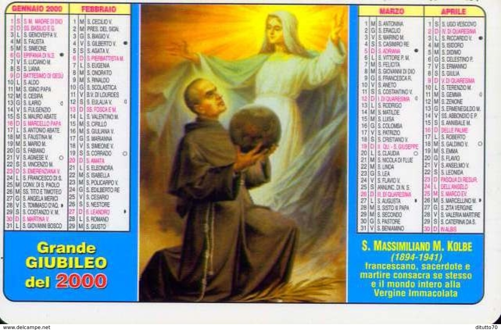 Santino - S.massimiliano M.kolbe - Calendarietto Anno 2000 - Images Religieuses