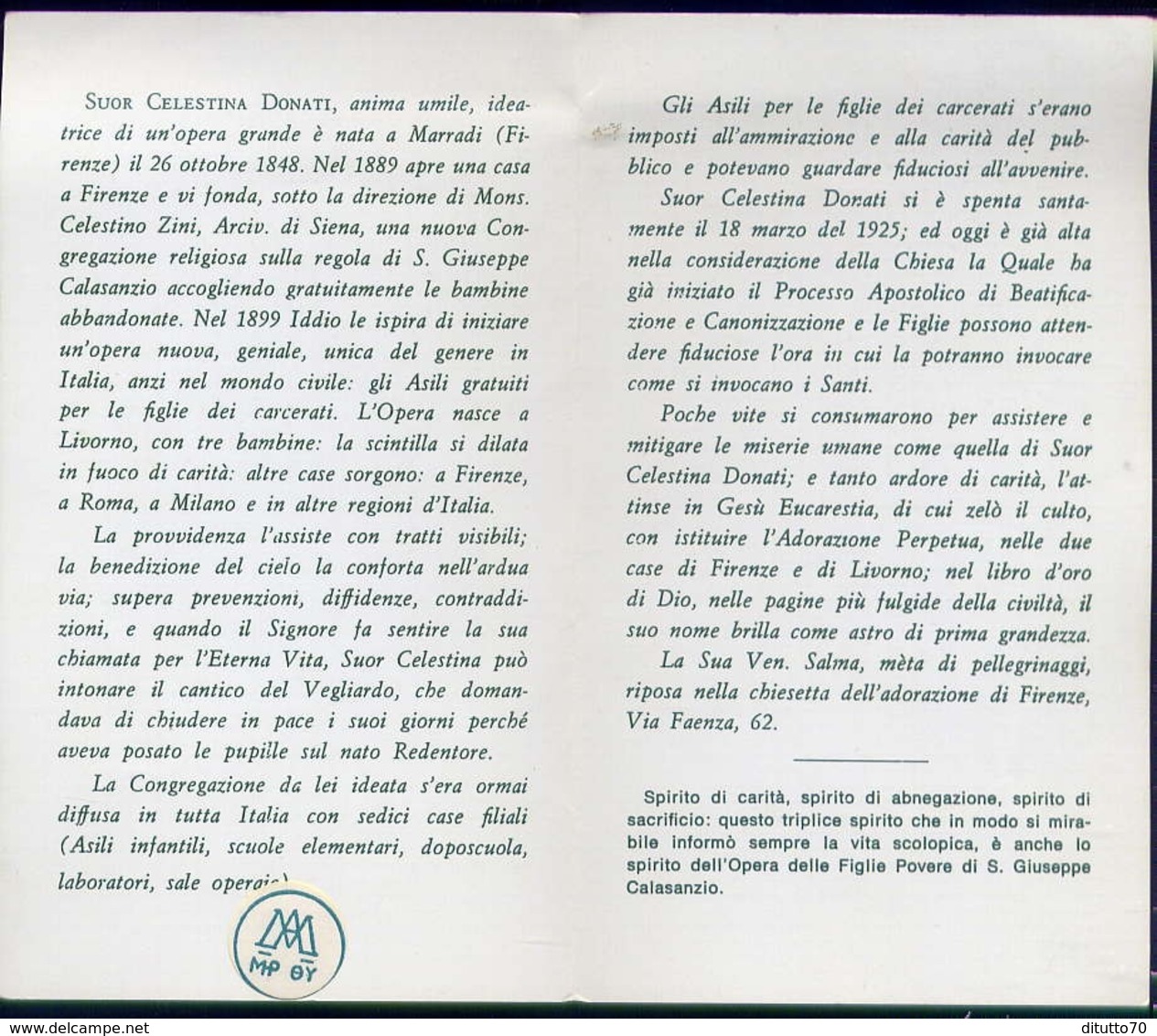 Santino - La Serva Di Dio - Suor Celestina Domati - Con  Reliquia - Fe1 - Santini