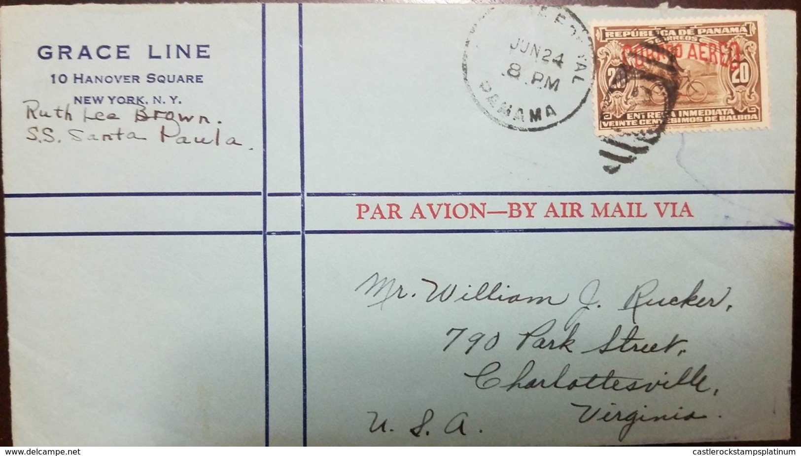 O) 1934 CIRCA . PANAMA, SPECIAL DELIVERY - BICYCLE MESSENGER SC C17 OVERPRINTE CORREO AEREO IN RED, PAR AVION BY AIRMAIL - Panama