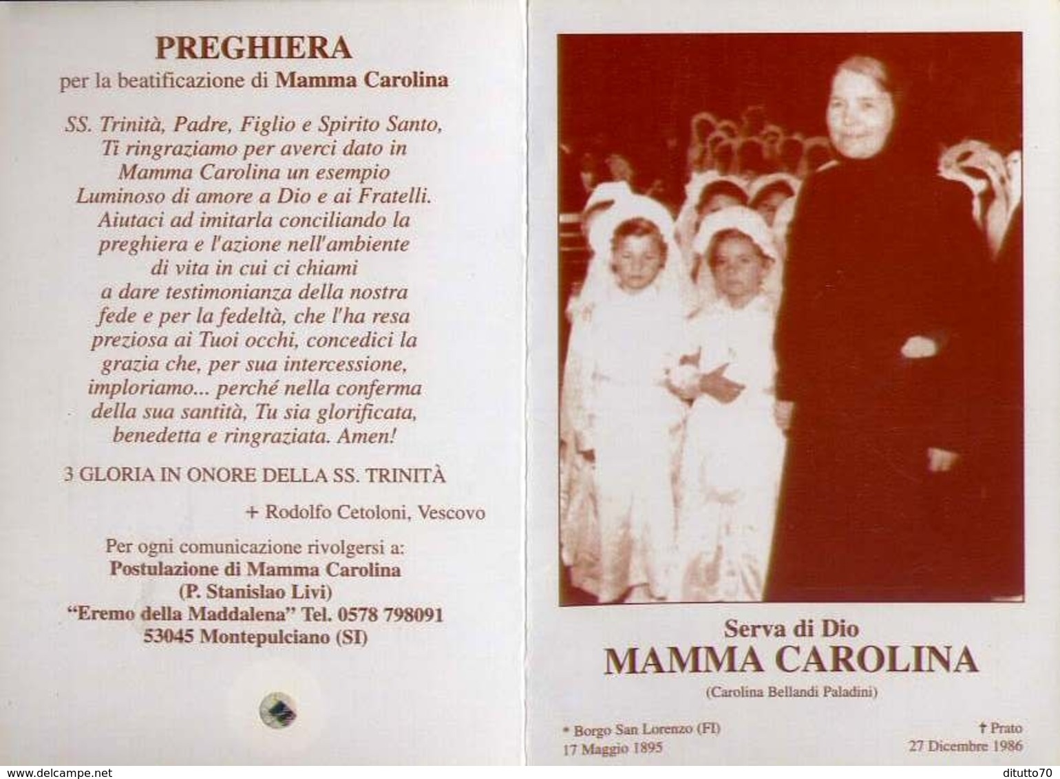 Santino - Serva Di Dio Mamma Carolina - Con Reliquia - Fe1 - Santini