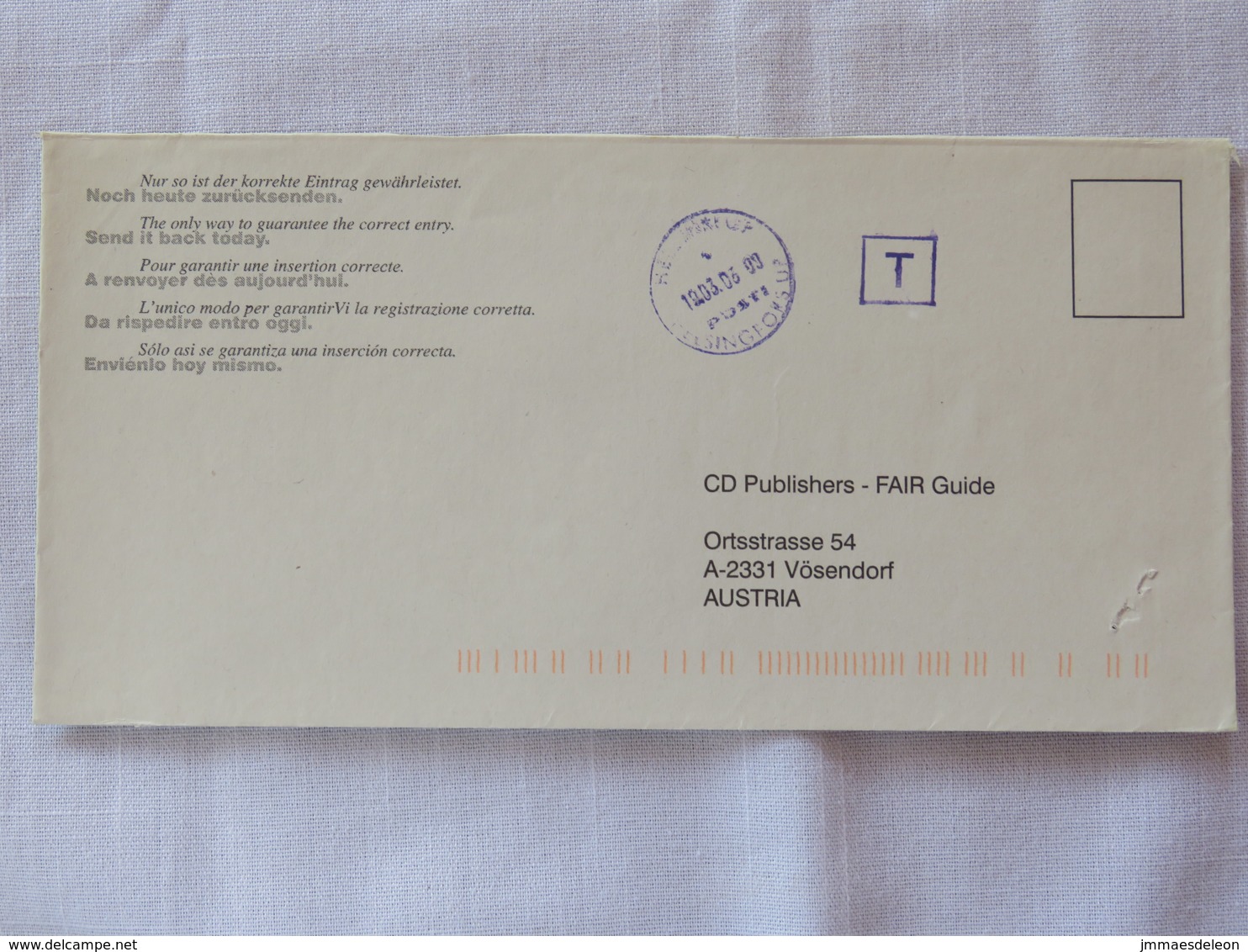 Finland 2003 Cover Helsinki To Austria - Tax Due Cancel - Brieven En Documenten