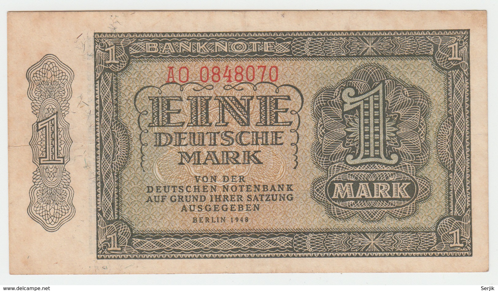 Germany Democratic Republic 1 Mark 1948 VF+ Pick 9b - 1 Deutsche Mark