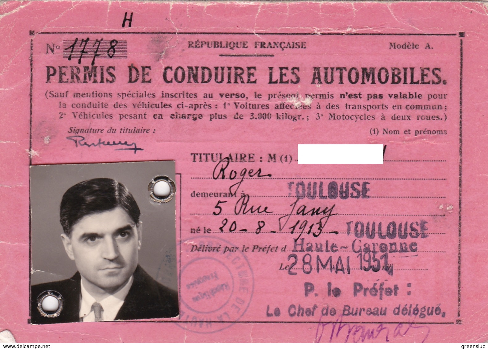 Fiscaux, Permis De Conduire Les Automobiles 1951, Avec Fiscal "400 F + Complément" Toulouse - Autres & Non Classés