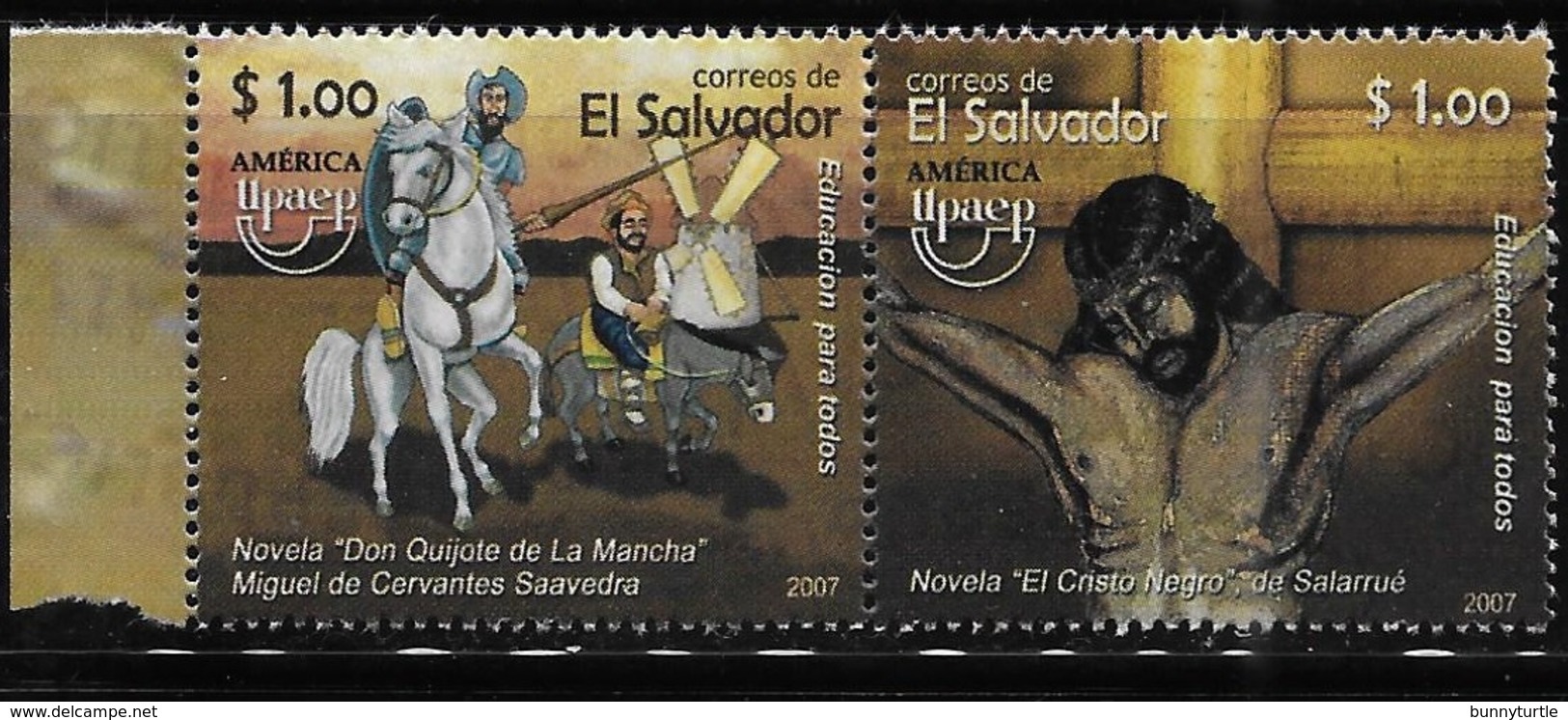 El Salvador 2007 America Issue UPAEP Education For All Don Quixote Pair MNH - El Salvador