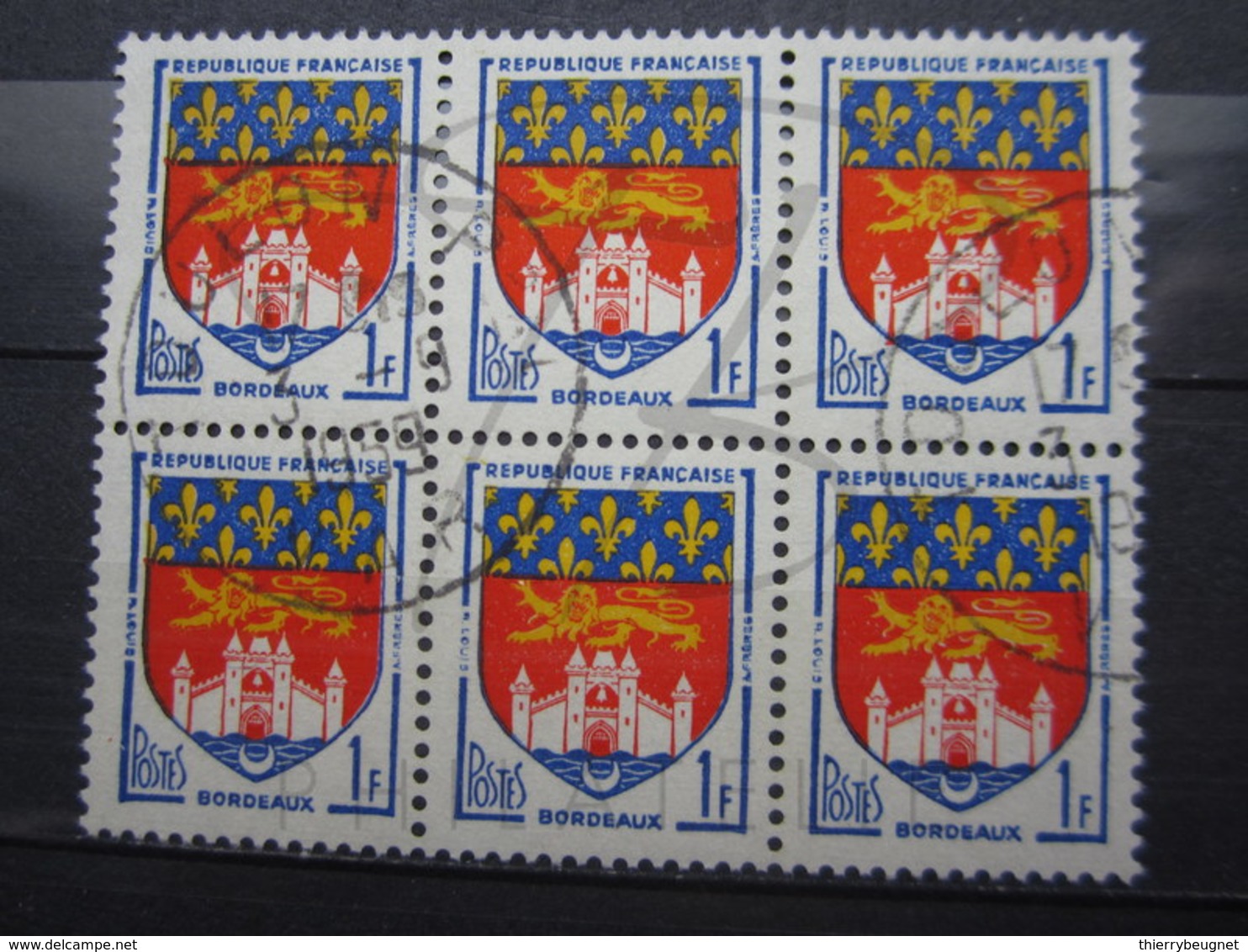 VEND BEAUX TIMBRES DE FRANCE N° 1183 EN BLOC DE 6 , OBLITERATIONS " TOULON " !!! - 1941-66 Wapenschilden