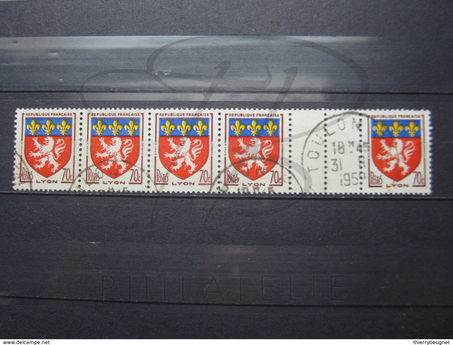 VEND BEAUX TIMBRES DE FRANCE N° 1181 EN BANDE DE 5 , OBLITERATIONS " TOULON " !!! - 1941-66 Armoiries Et Blasons