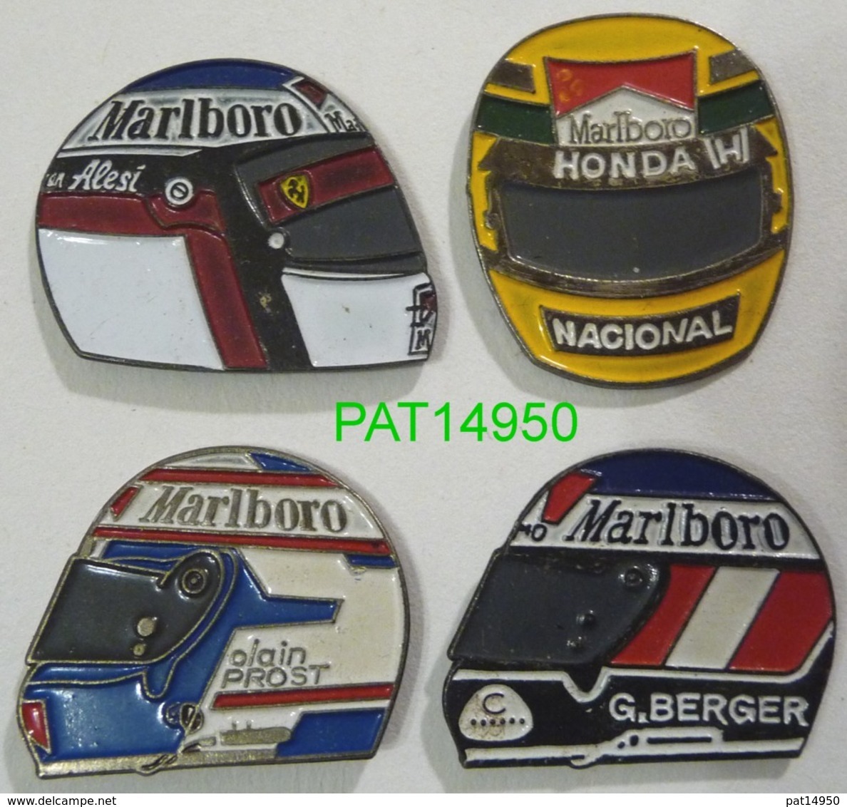 F1 91 ALESI SENNA PROST BERGER CASQUE Sponsor MARLBORO Lot De 4 Pin's Avec Attaches - F1