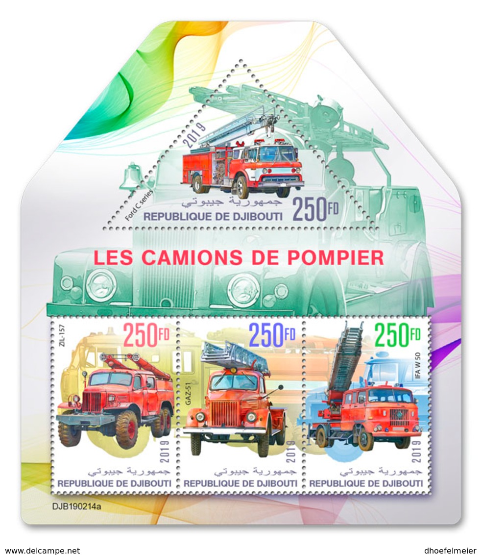 DJIBOUTI 2019 MNH Fire Engines Feuerwehr Fahrzeuge Camions De Pompiers M/S - OFFICIAL ISSUE - DH1919 - Sapeurs-Pompiers