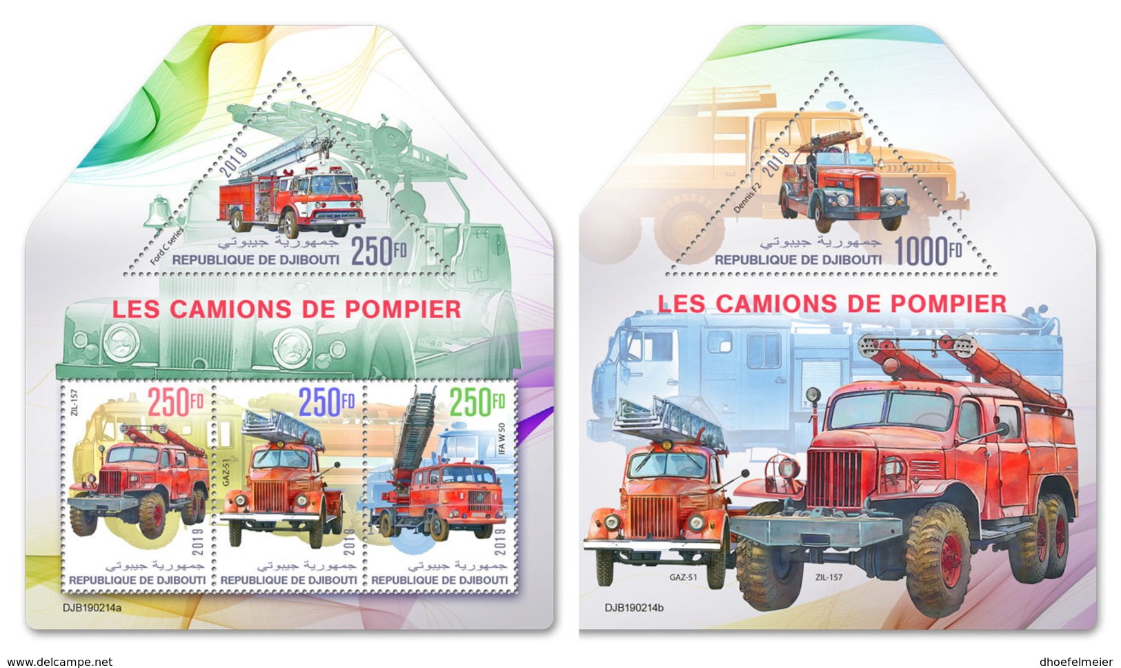 DJIBOUTI 2019 MNH Fire Engines Feuerwehr Fahrzeuge Camions De Pompiers M/S+S/S - IMPERFORATED - DH1919 - Sapeurs-Pompiers