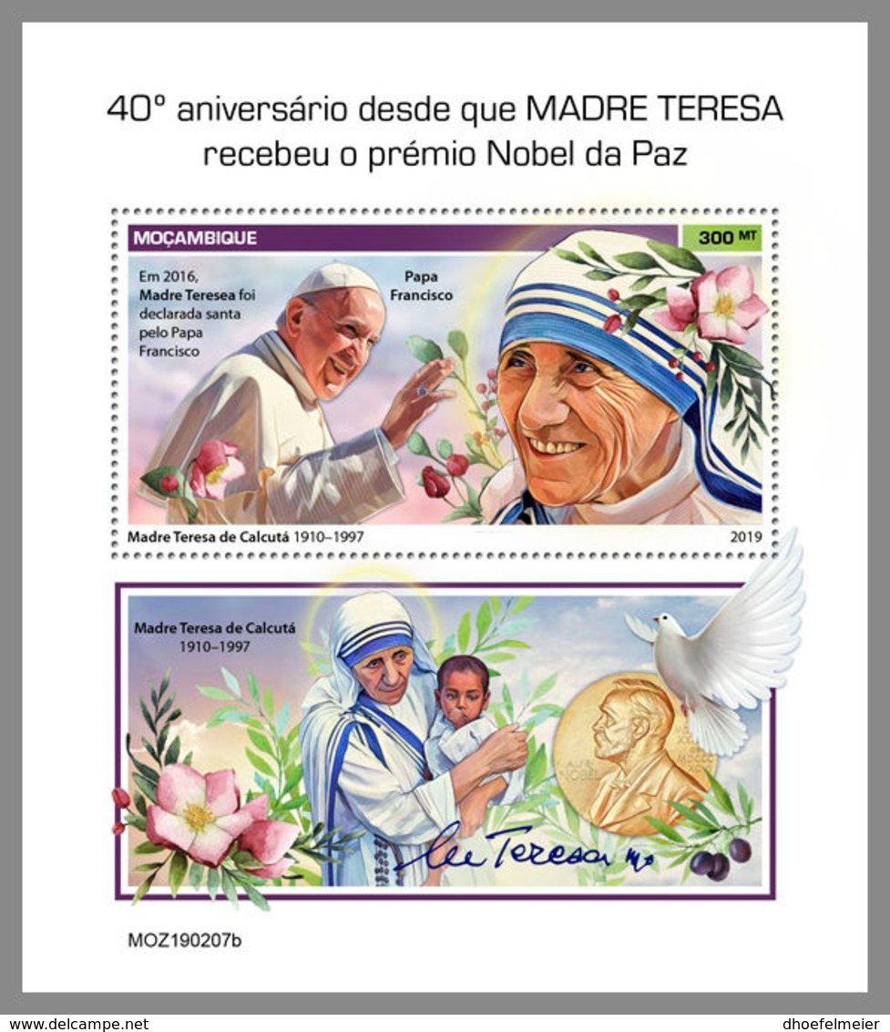 MOZAMBIQUE 2019 MNH Mother Teresa Mutter Teresa Mere Teresa Nobel Prize S/S - OFFICIAL ISSUE - DH1919 - Mère Teresa