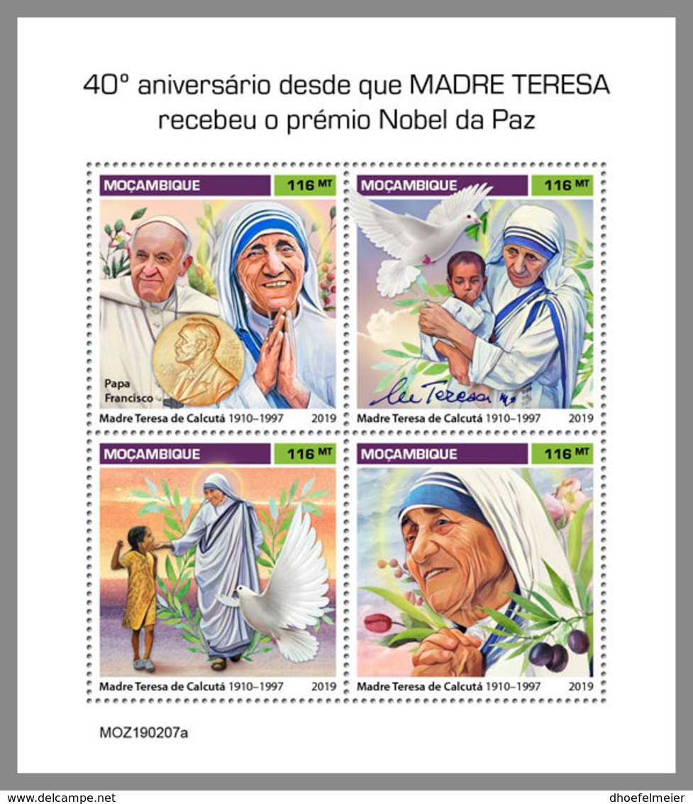MOZAMBIQUE 2019 MNH Mother Teresa Mutter Teresa Mere Teresa Nobel Prize M/S - IMPERFORATED - DH1919 - Mother Teresa
