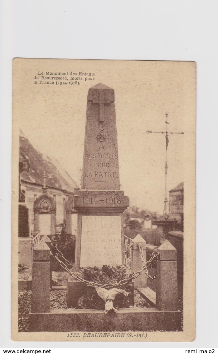 CARTE POSTALE   BEAUREPAIRE 76  Le Monument Aux Morts - Autres & Non Classés