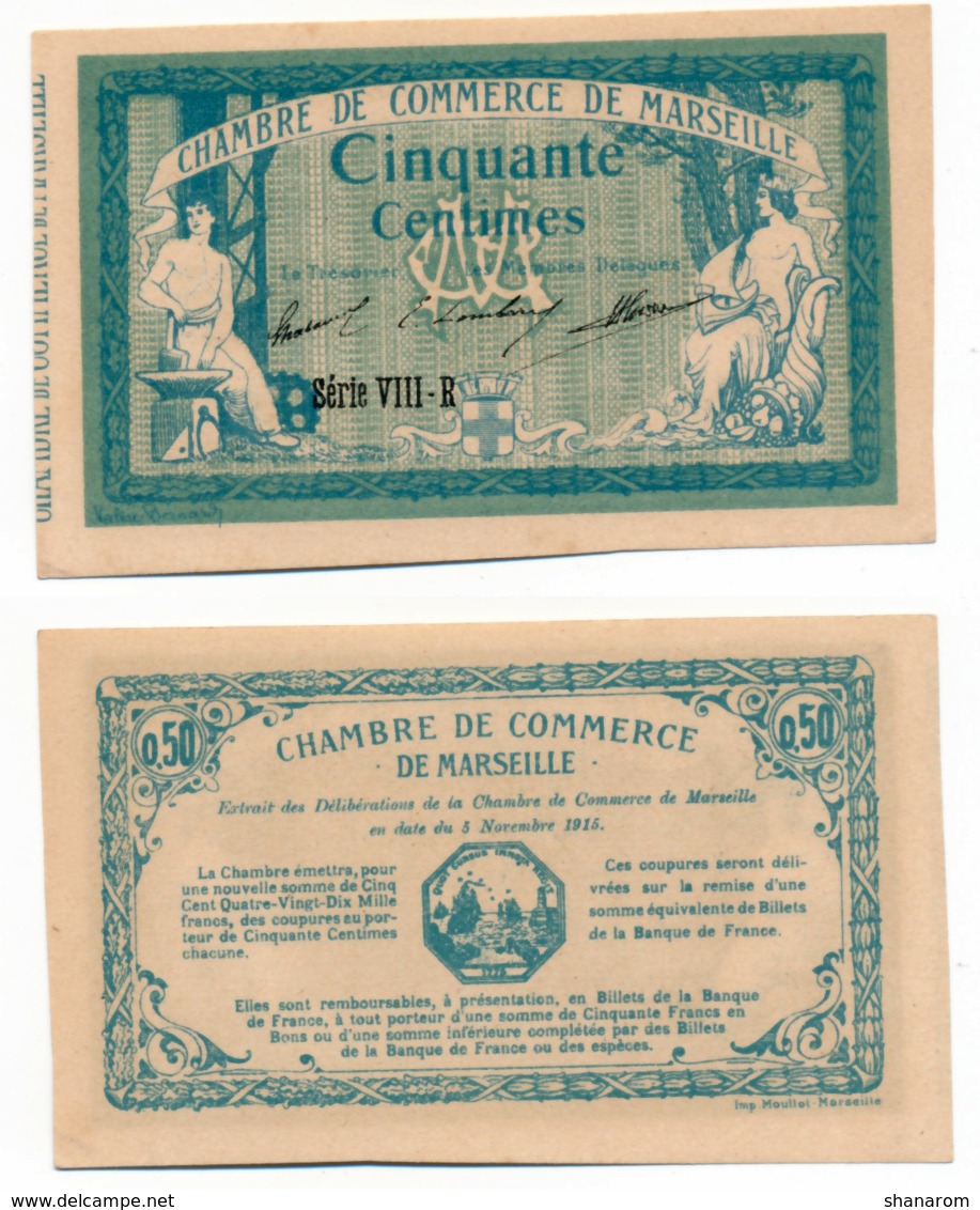 1914-1918 // C.D.C. // MARSEILLE // SPECIMEN // 5 Novembre 1915 // 50 Cts //  Sans Filigrane - Chambre De Commerce