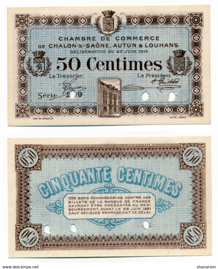 1914-1918 // C.D.C. // CHALON-S/-SAÔNE, AUTUN & LOUHANS // SPECIMEN // 27 Juin 1916 // 50 Cts //  Sans Filigrane - Cámara De Comercio