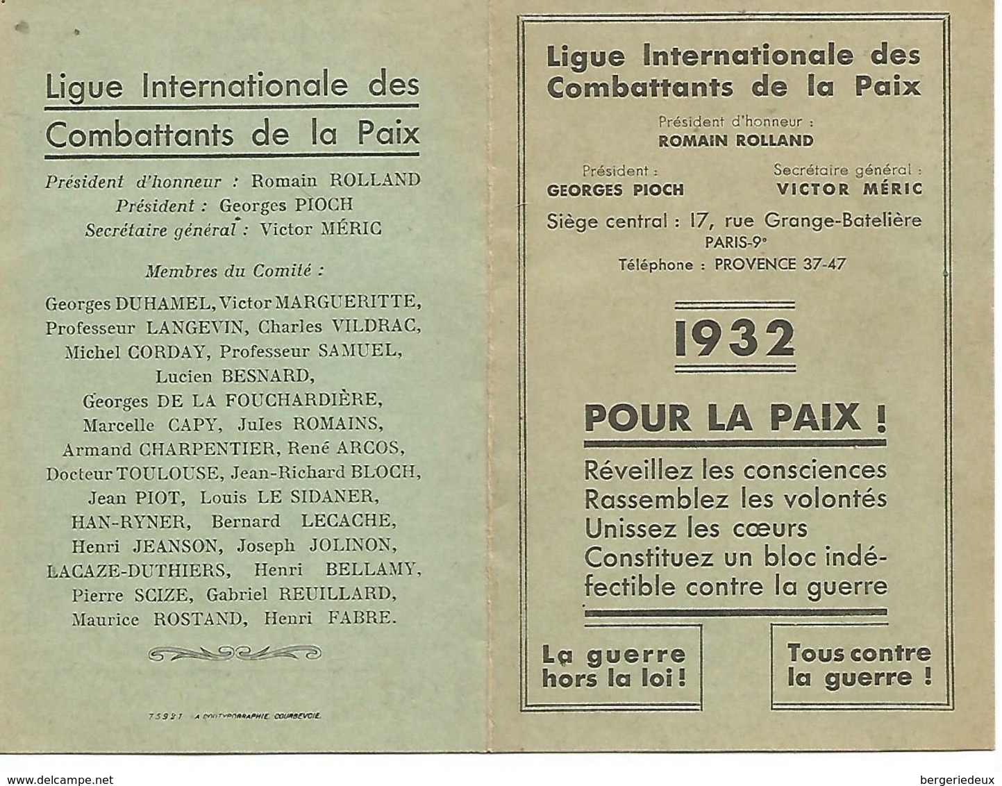 Carte D'adhérant 1932    Ligue Internationale Des Combattants De La Paix - Unclassified