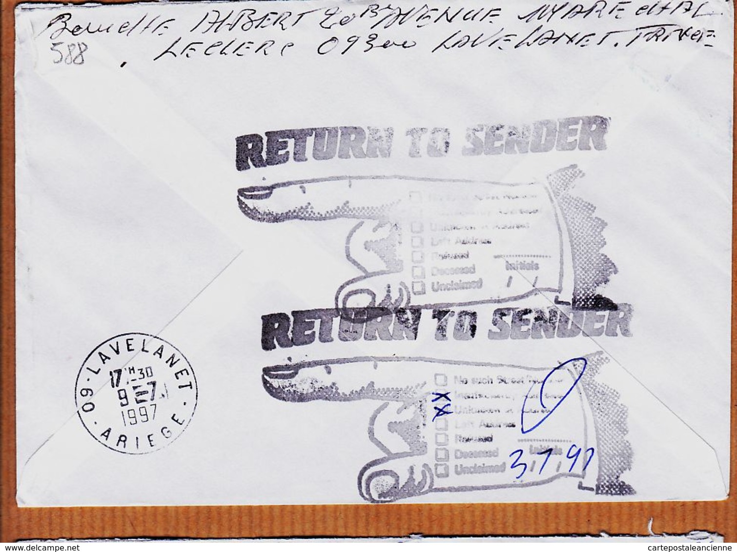 M085 TAAF Return To Sender GEELONG Australie LA CURIEUSE Signature Capitaine TOCHAUD 1997 PORT-aux-FRANCAIS KERGUELEN - Lettres & Documents