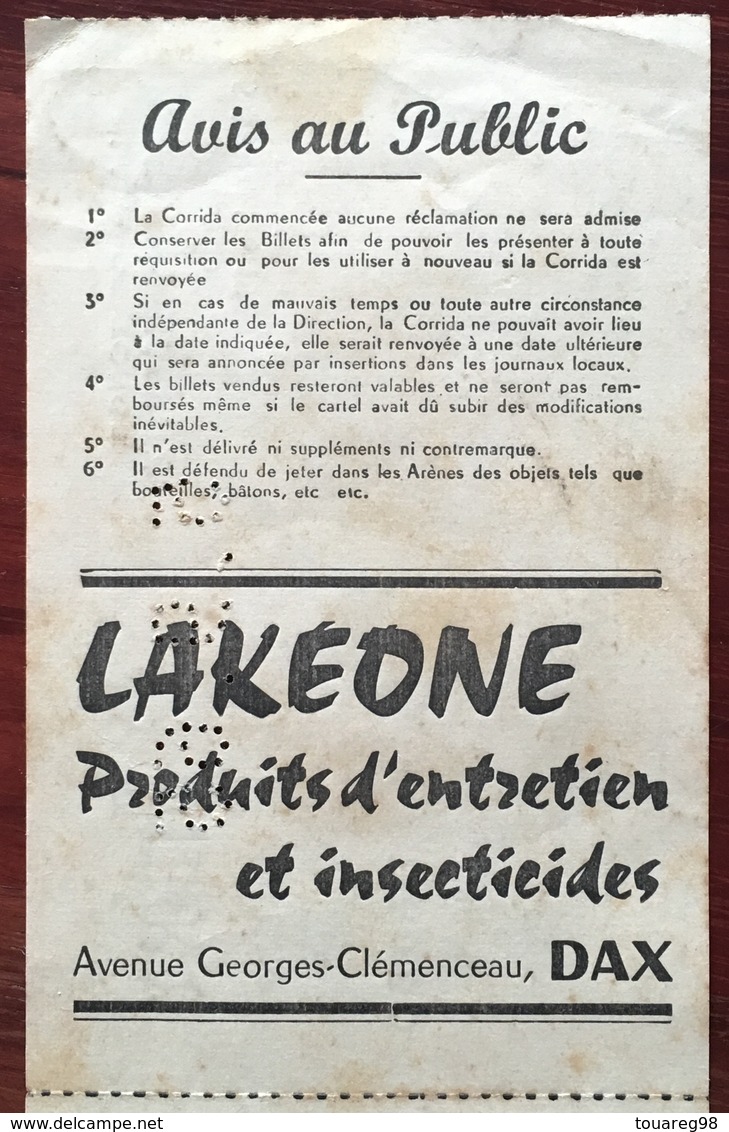 Ticket D'entrée Non Utilisé. Corrida. Plaza De Torros. Bayonne-Biarritz. 5 Septembre 1965. - Tickets D'entrée