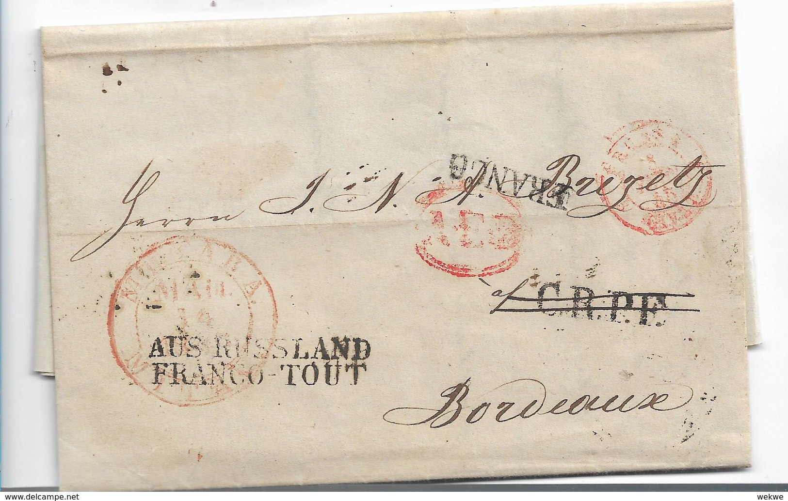 Rl047 / RUSSLAND - Riga 1845 Russe Par Prusse C.R.P.F + Russland, Franco Tout Nach Bordeaux - ...-1857 Préphilatélie