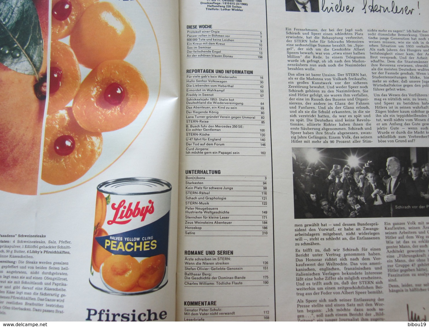 MAGAZINE STERN OKTOBER 1966  N 42 ENTLASSUNG AUS SPANDAU LOTHAR WINKLER MIT FREDDY IN SEENOT - Voyage & Divertissement