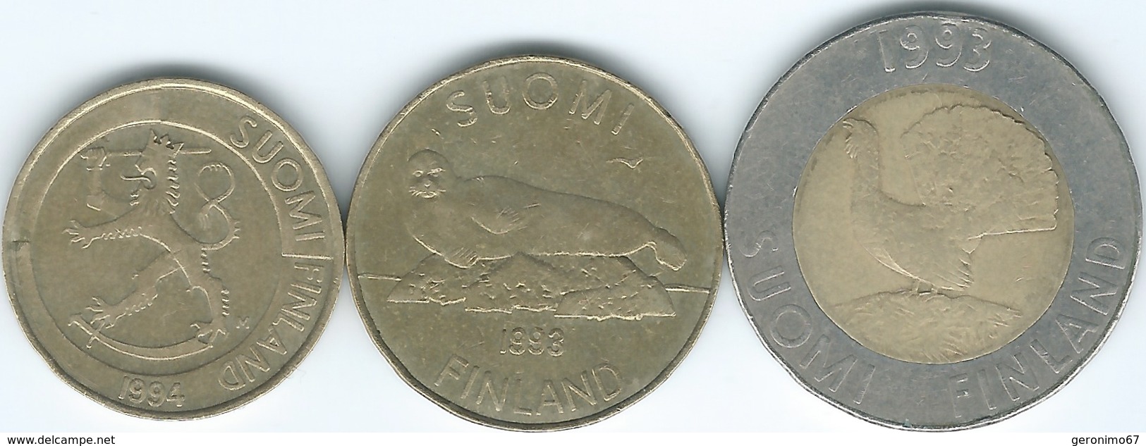 Finland - 1 Markka - 1994 (KM76) 5 Markkaa - 1993 (KM73) & 10 Markkaa - 1993 (KM77) - Finlandia