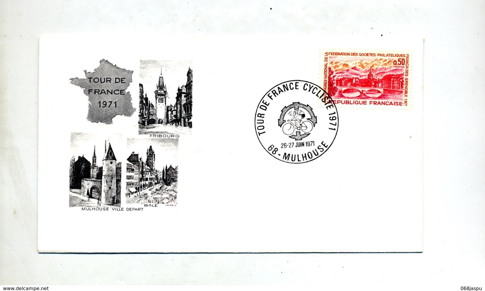 Lettre  Cachet Mulhouse Tour De France 1971 - Bolli Commemorativi