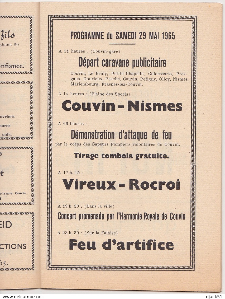 Programme COUVIN - CHALLENGE FERNAND LAUVAUX 1965 / Football / NISMES - VIREUX - ROCROI - COUVIN