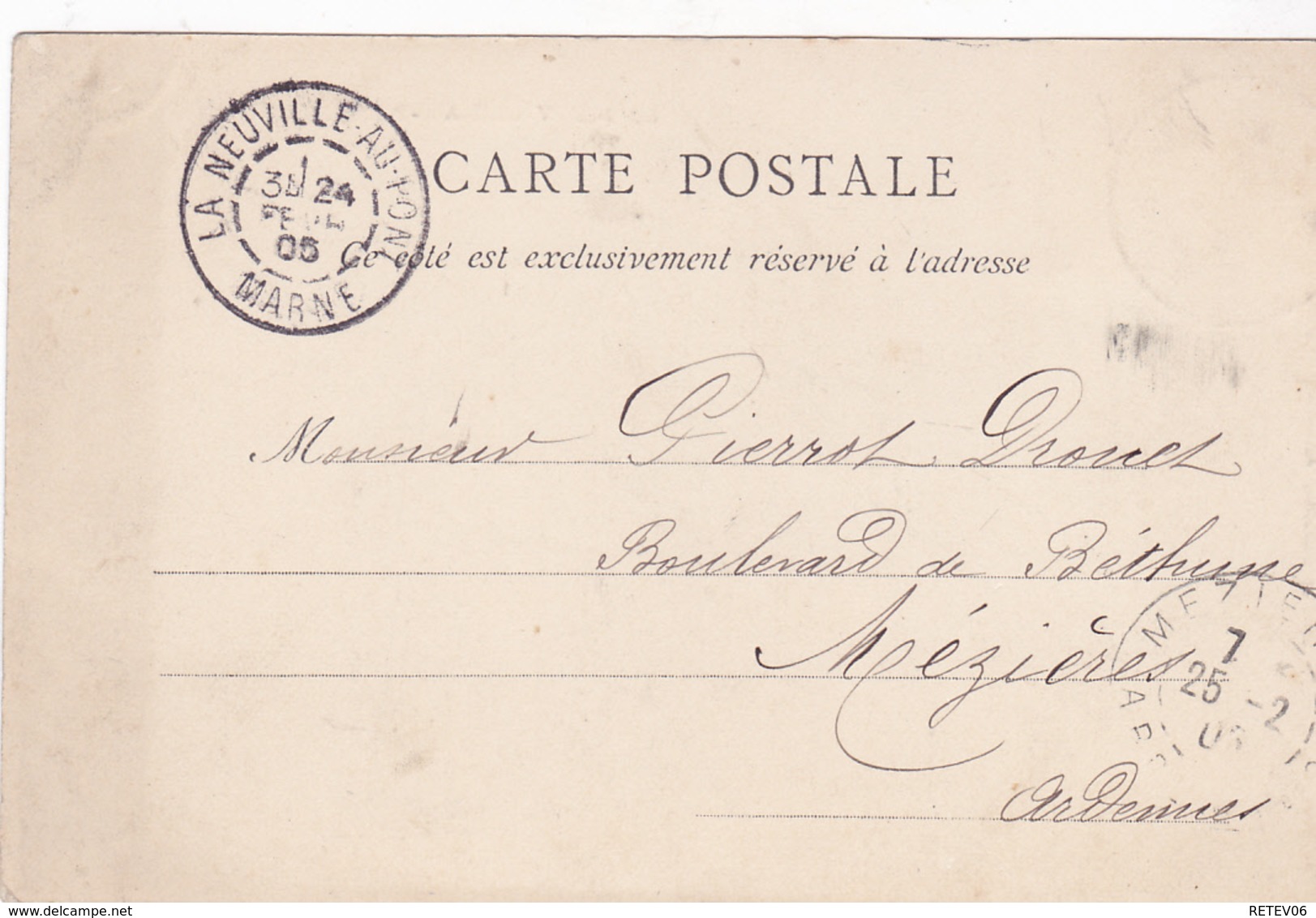 (51) - Neuville-au-Pont L' Eglise Postes Télégraphe Carte  1905 - Autres & Non Classés