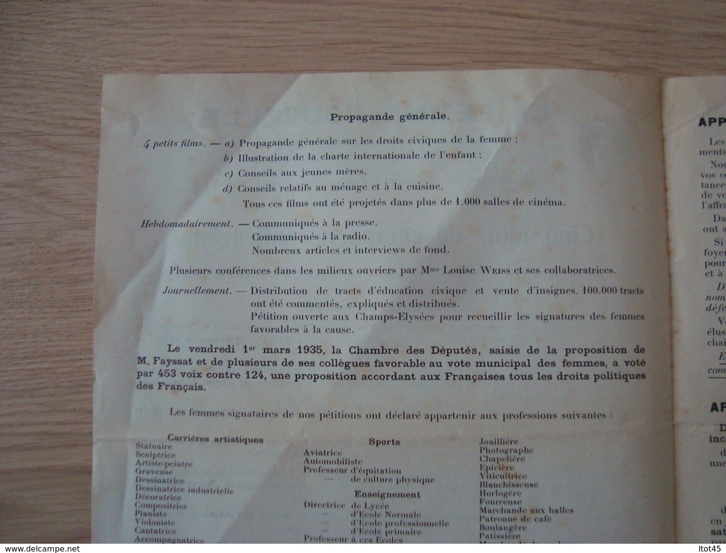 DOCUMENT DU CENTRE DE PROPAGANDE POUR L'EGALITE DES DROITS LA FEMME NOUVELLE 1935 - Historische Documenten