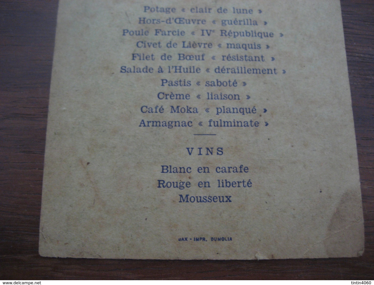 MENU F.F.I  SEPTEMBRE 1944 PONTONX SUR ADOUR - 1939-45