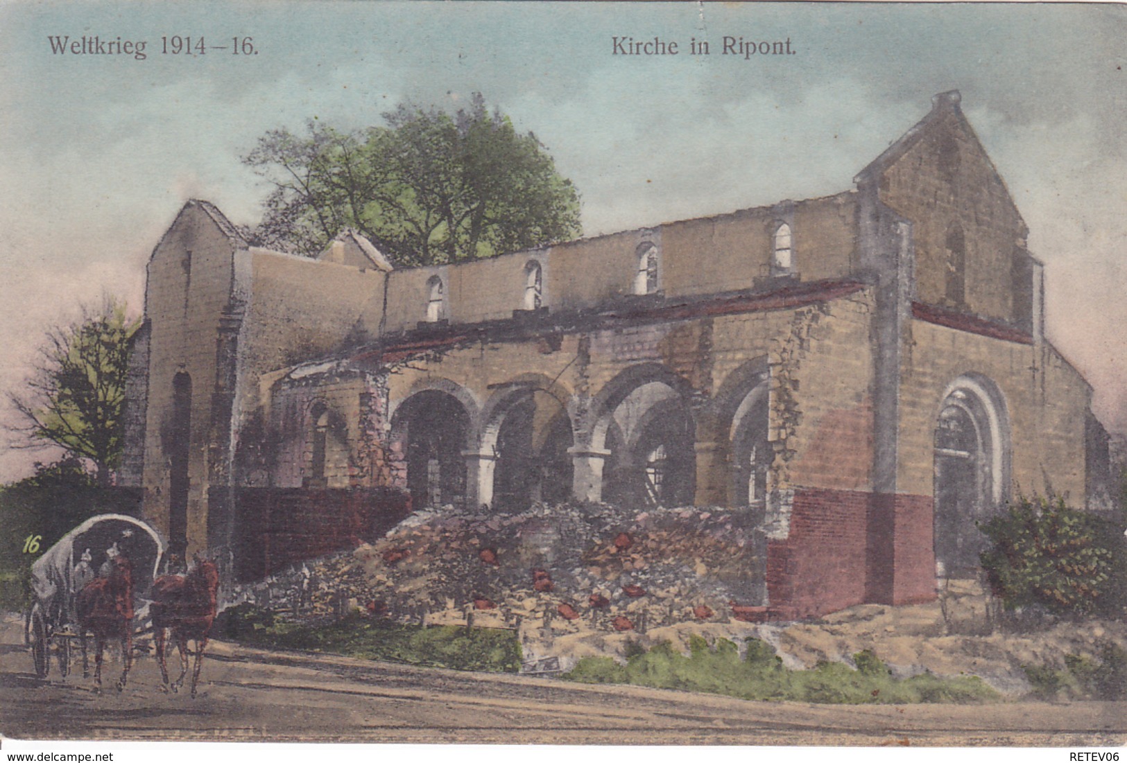 (51) - Ripont Kirche Couleur   Carte  Allemande 1° Weltkrieg - Autres & Non Classés