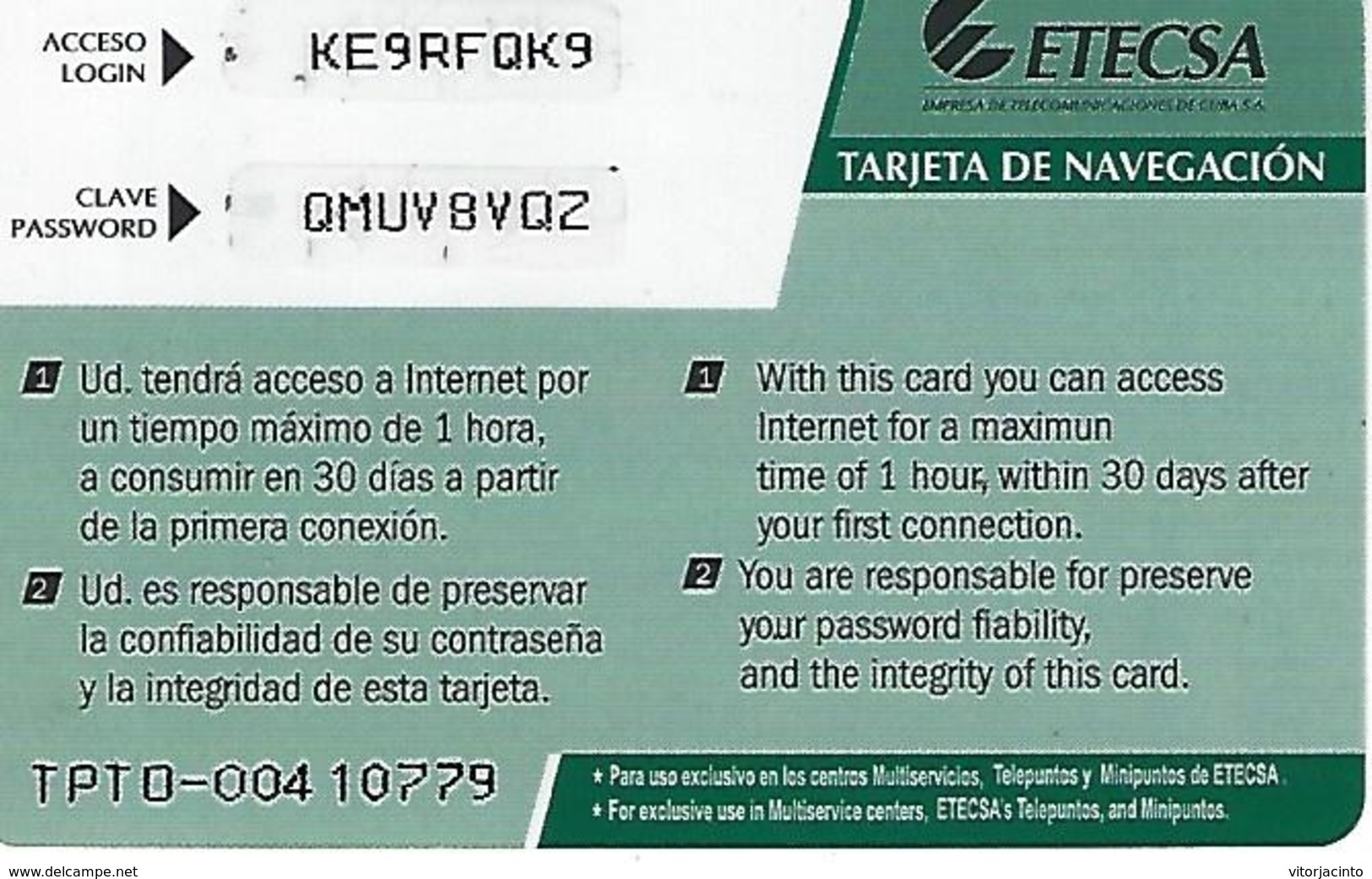 Nauta - Use Of Internet - Etecsa - 6.00 CUC - Cuba - Cuba