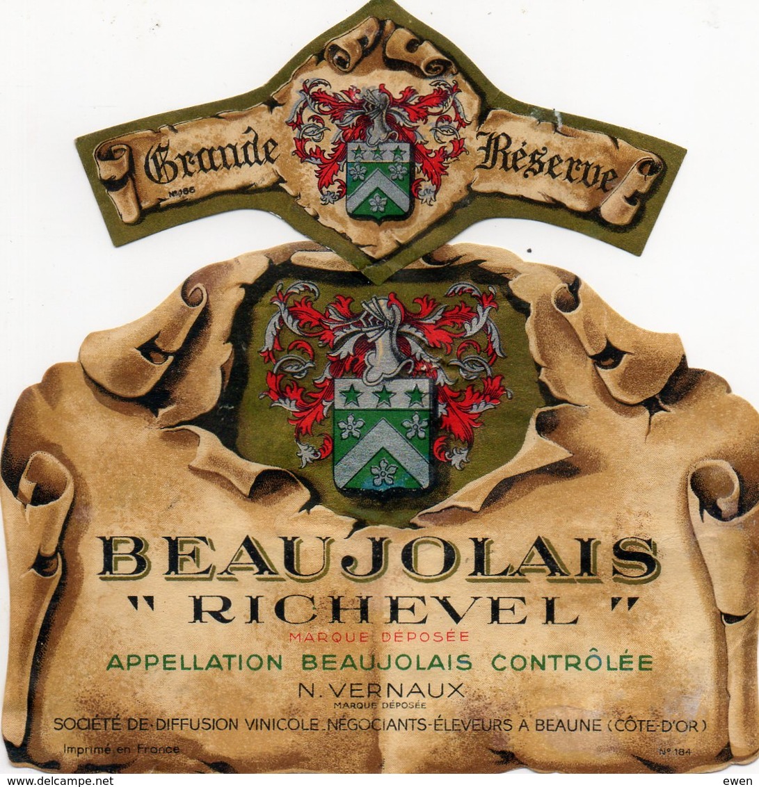 Etiquette Vin Beaujolais "Richevel" Années 50. Vernaux à Beaune. - Beaujolais