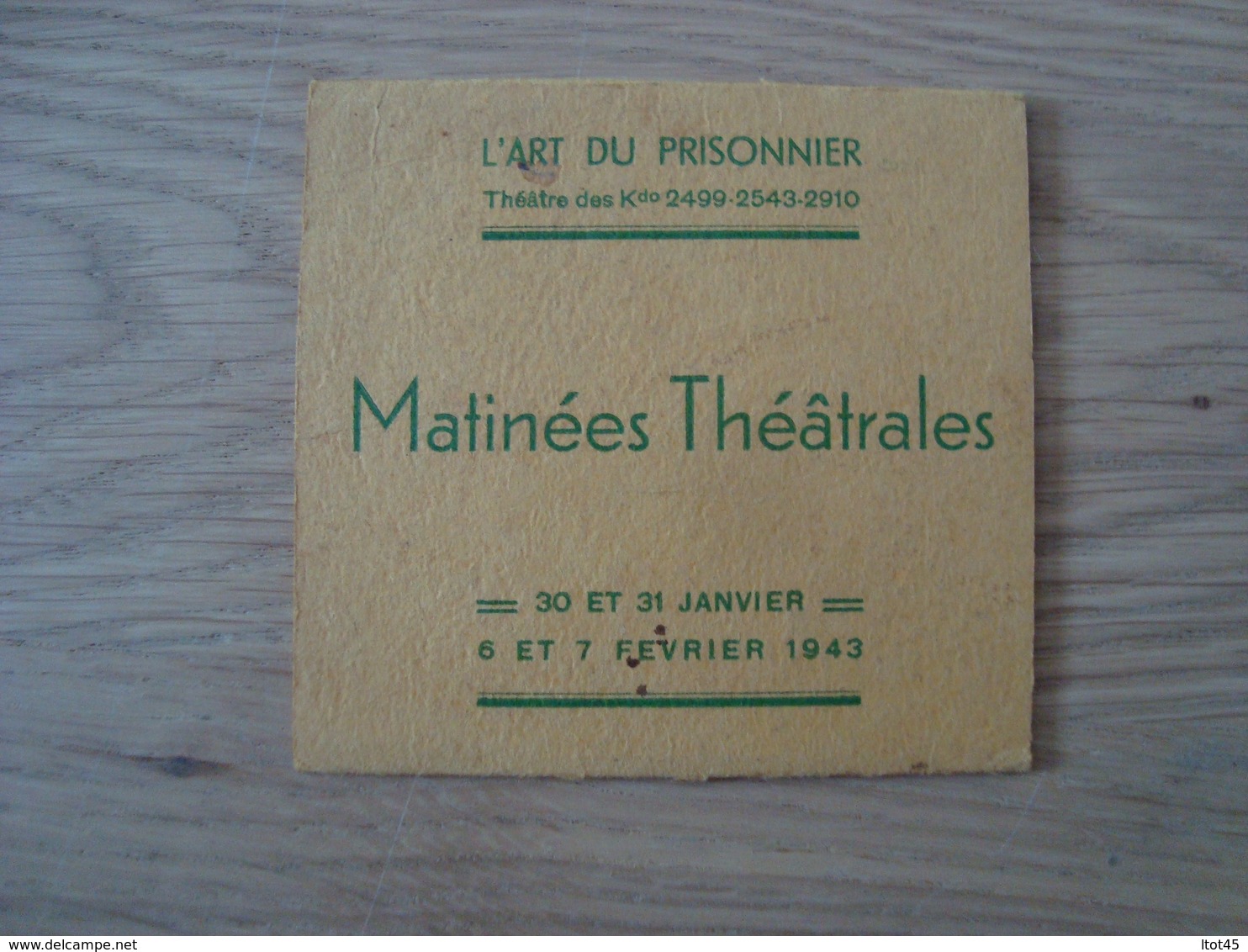 PROGRAMME L'ART DU PRISONNIER MATINEES THEATRALE - Programmes