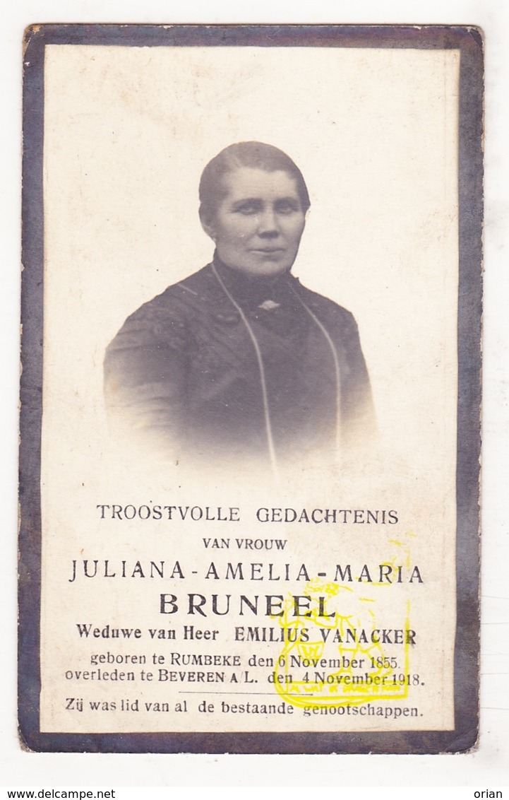 DP Foto - Juliana A. Bruneel ° Rumbeke Roeselare 1855 † Beveren Ad Leie Waregem 1918 X E. VanAcker - Devotieprenten