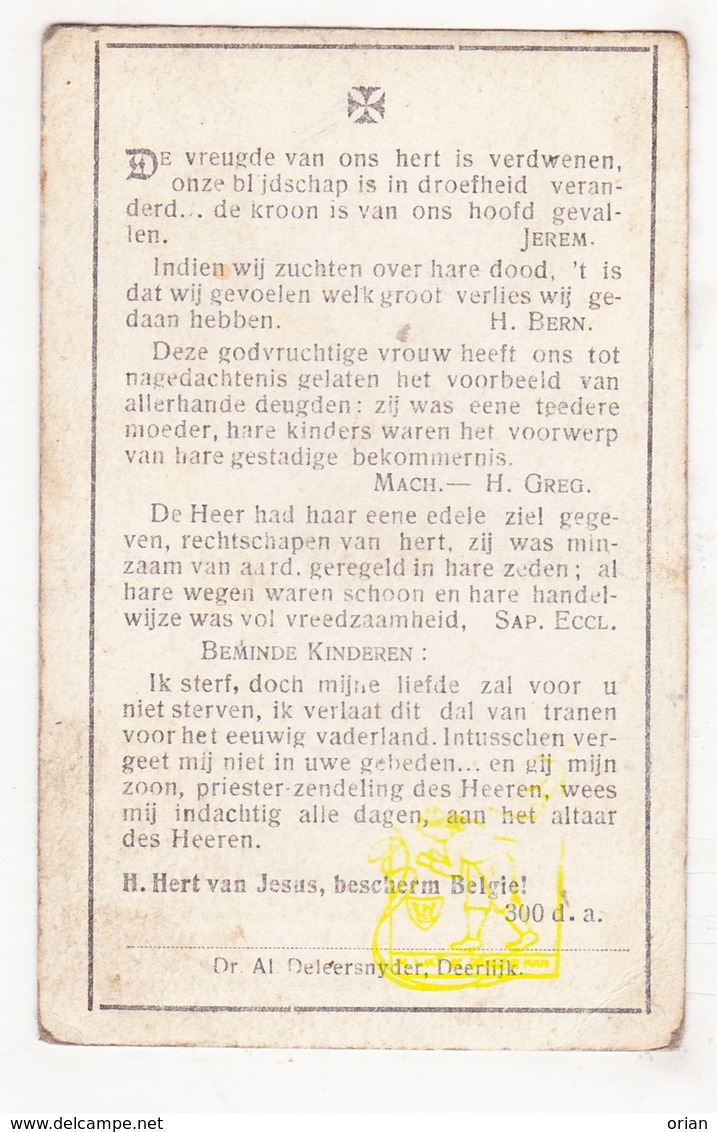 DP Foto - Juliana A. Bruneel ° Rumbeke Roeselare 1855 † Beveren Ad Leie Waregem 1918 X E. VanAcker - Images Religieuses