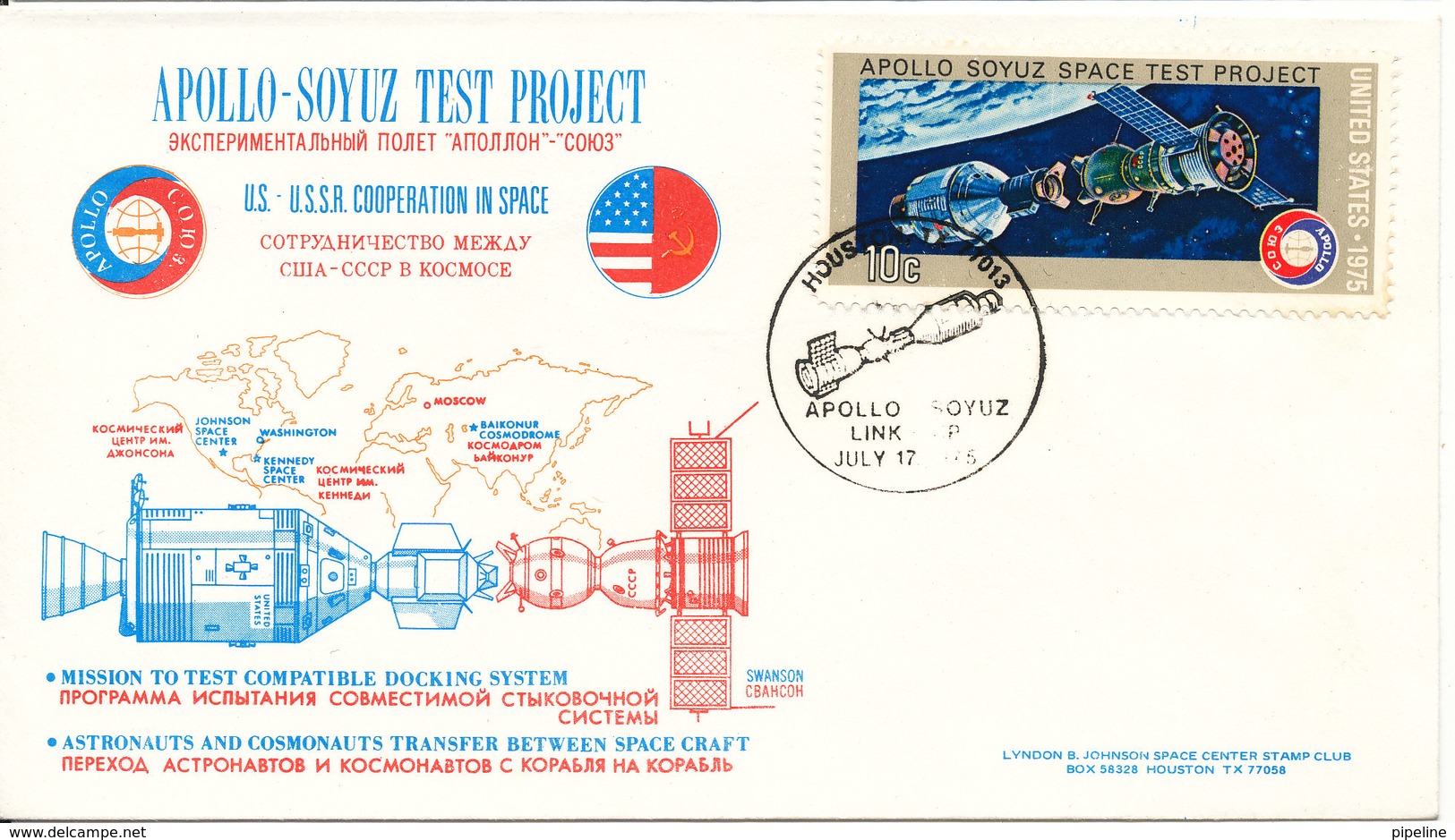 USA Space Cover Apollo - Soyuz Test Project Houston 17-7-1975 With Very Nice Cachet - United States