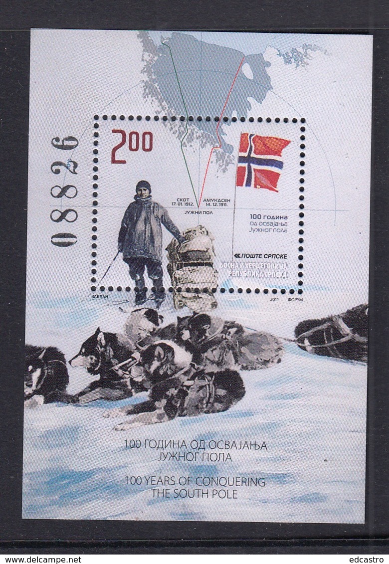 2.- BOSNIA I HERZEGOVINA BANJA LUKA 2011 MINIATURE SHEET 100 Years From The Conquering The South Pole - Antarctic Expeditions
