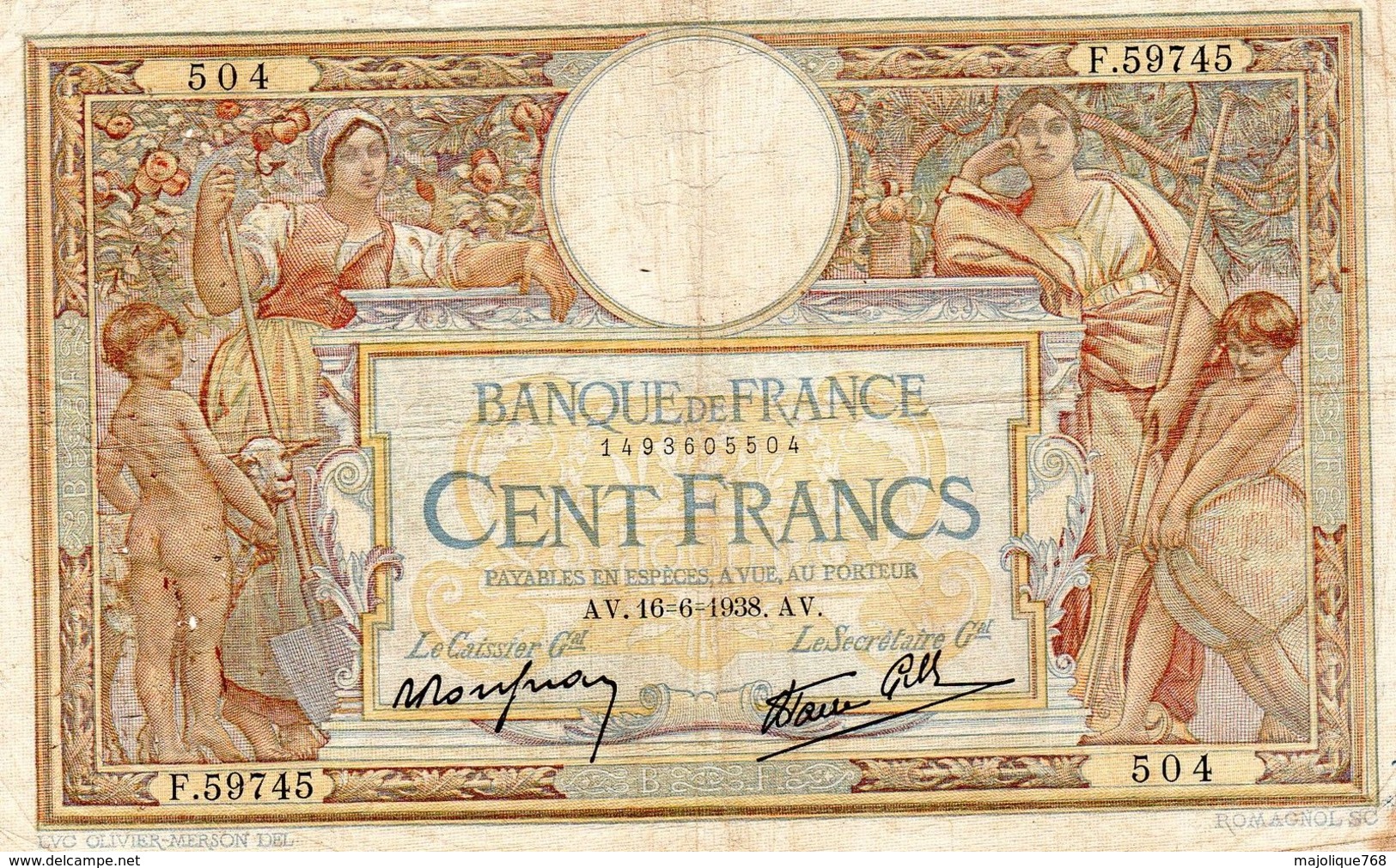 BILLET DE 100 FRANCS Luc Olivier Merson Le 16-06-1938 En TB - - 100 F 1908-1939 ''Luc Olivier Merson''