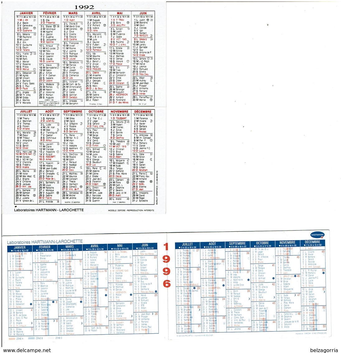 CALENDRIER Du ZODIAQUE BALANCE De 1992 Et 1996  -  Lot De 2 Calendriers - VOIR SCANS - Small : 1991-00