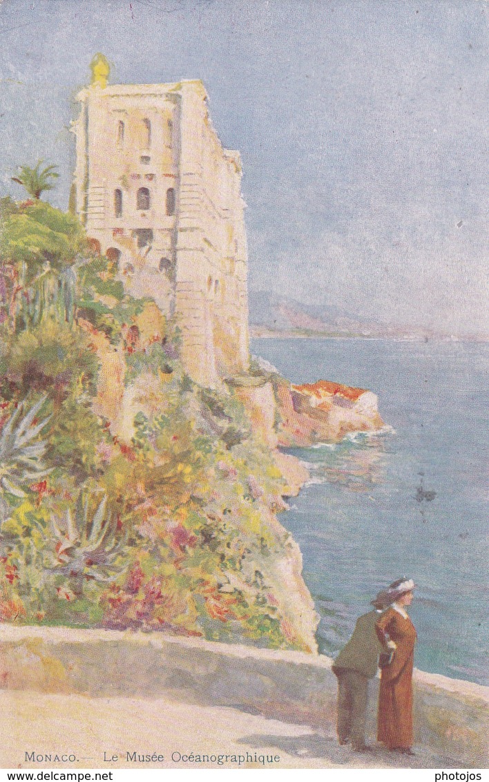 2 CPA Dessinées De: Monaco   Le Musée Océanographique (ed Robaudy)  Vue Des Jardins Exotiques (Yvon 131) - Monte-Carlo