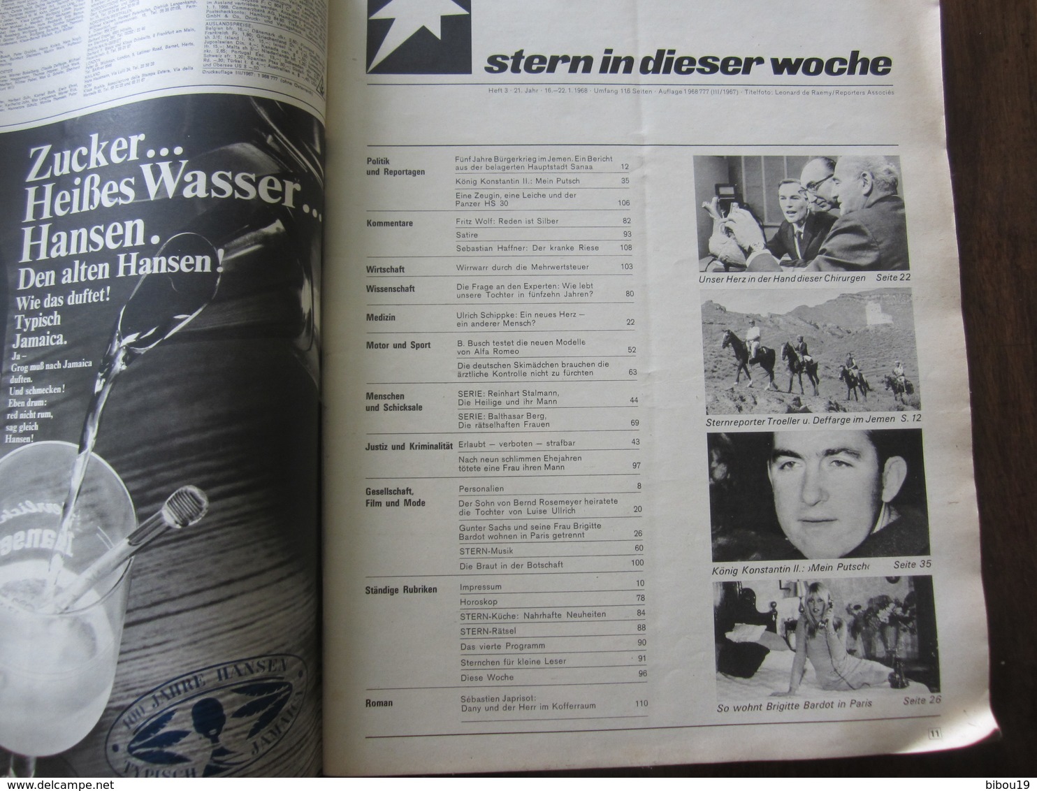 MAGAZINE STERN JANUAR  1968   N 3 KONIG KONSTANTIN MEIN PUTSCH WIE GUNTER SACHS UND BRIGITTE BARDOT LEBEN - Reise & Fun