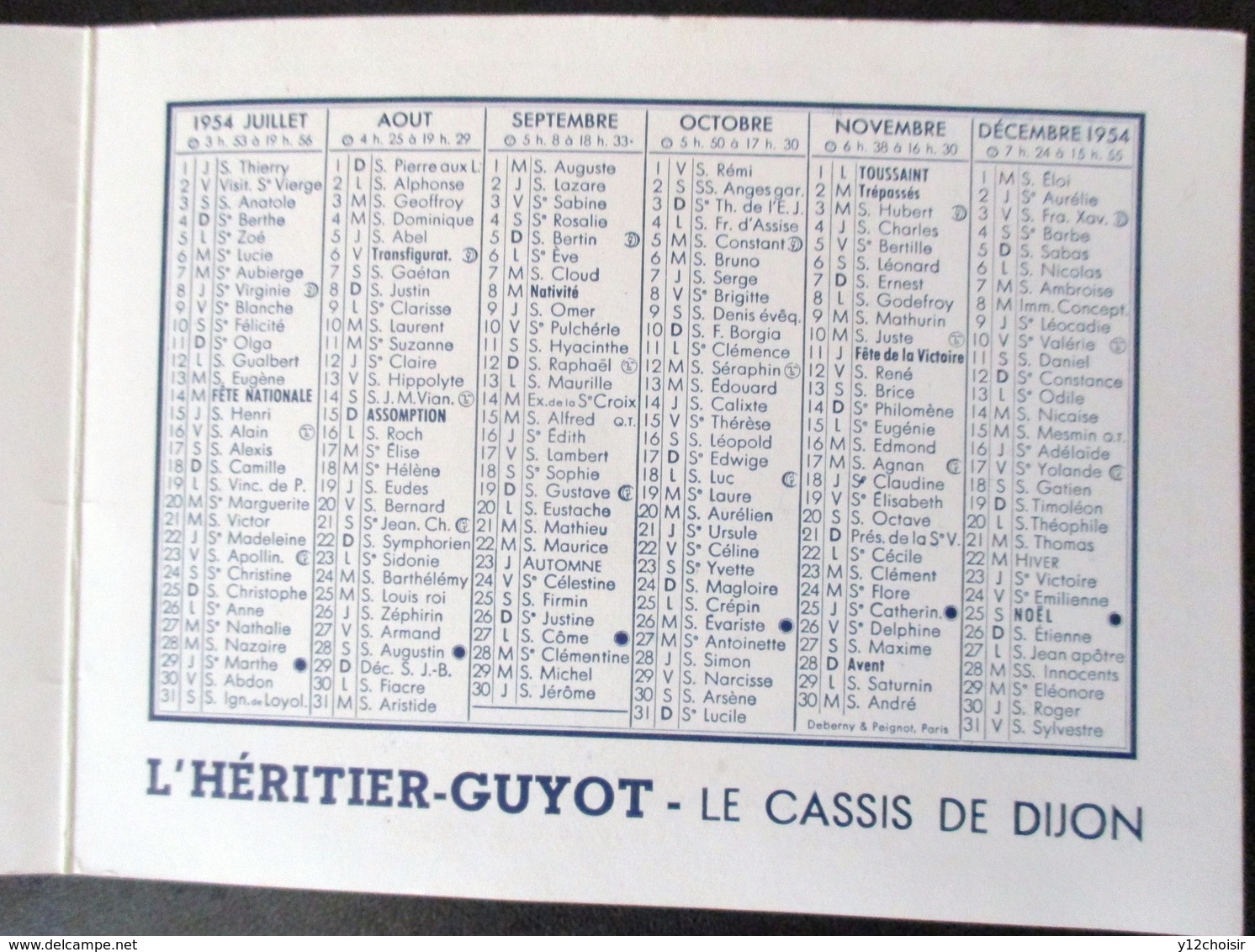 CALENDRIER 1954 L HERITIER GUYOT LE CASSIS DE DIJON FRANCE GRENOUILLE ECHELLE VENDANGES AU CHATEAU DU CLOS VOUGEOT - Petit Format : 1941-60