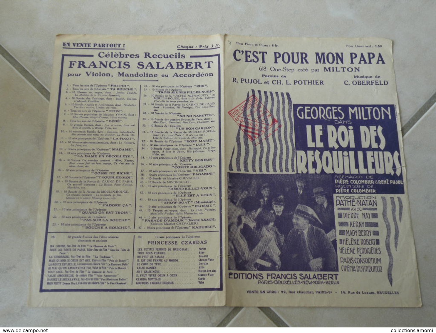 C'est Pour Mon Papa, Film Le Roi Des Resquilleurs-(Paroles R. Pujol & CH.L. Pothier)-(Musique C. Oberfeld)Partition 1930 - Compositori Di Musica Di Cinema