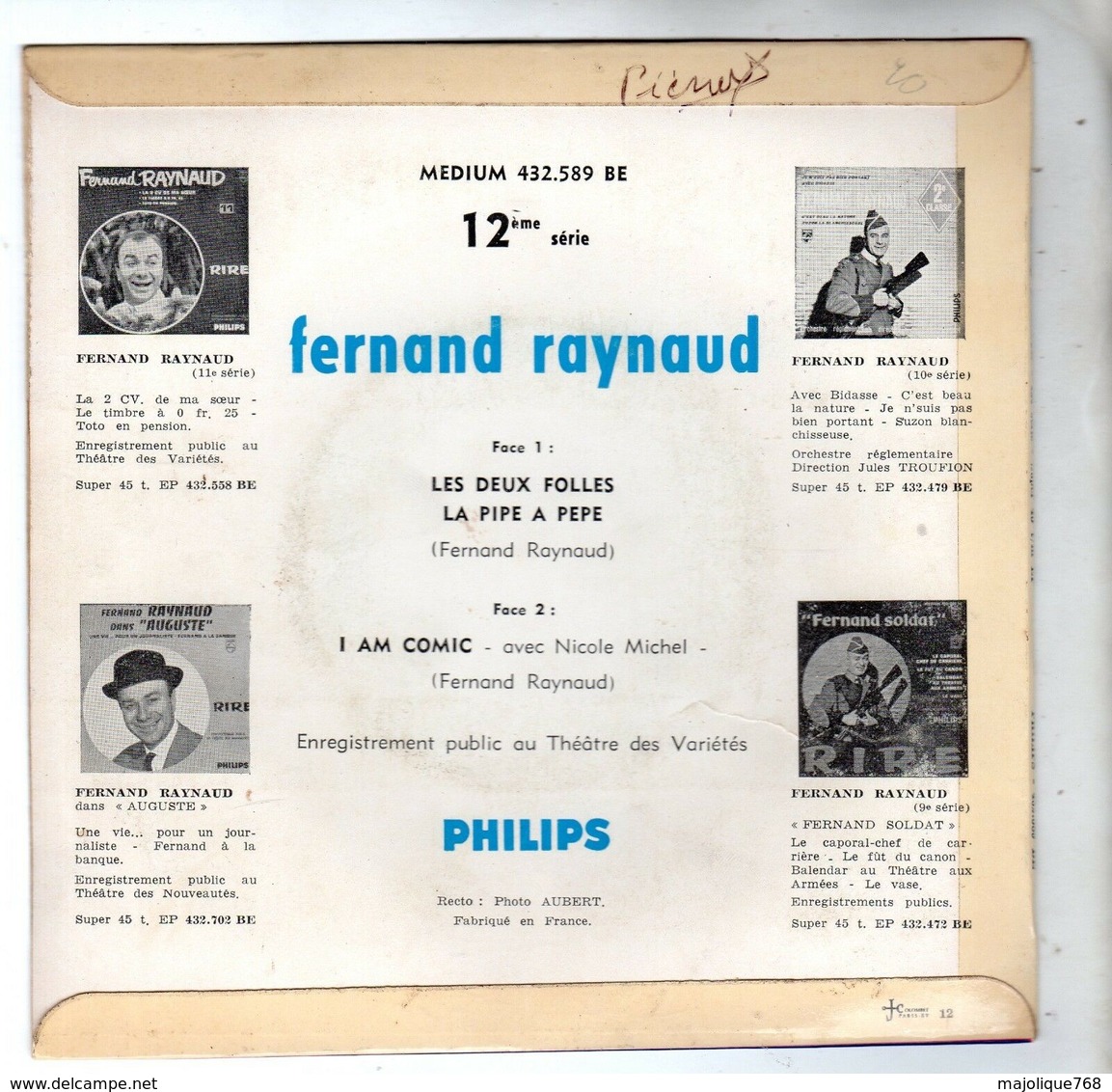 Fernand Raynaud - Les Deux Folles - Philips 432.589 - 1961 - Cómica