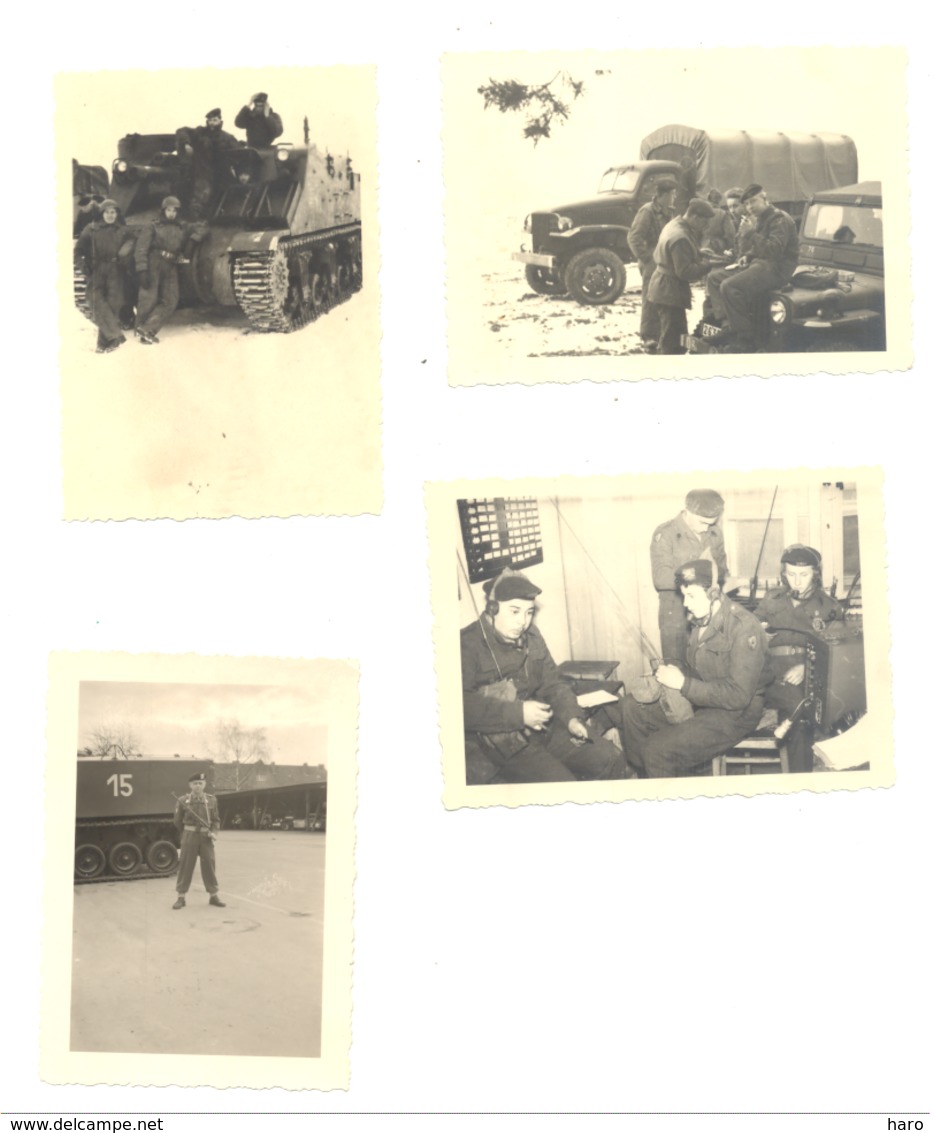 Lot De 4 Photos ( 6 X 9 Cm ) Armée Belge, Matériel, Obusier De 105, GMC, Poste Radio,... (b251) - Guerre, Militaire