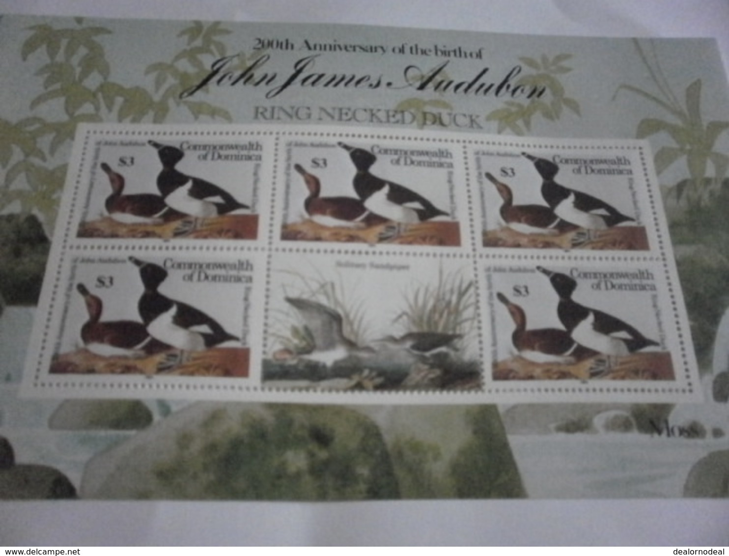 Miniature Sheet Perf 200th Anniversary Audubon Ring Necked Duck Moss - Dominica (1978-...)