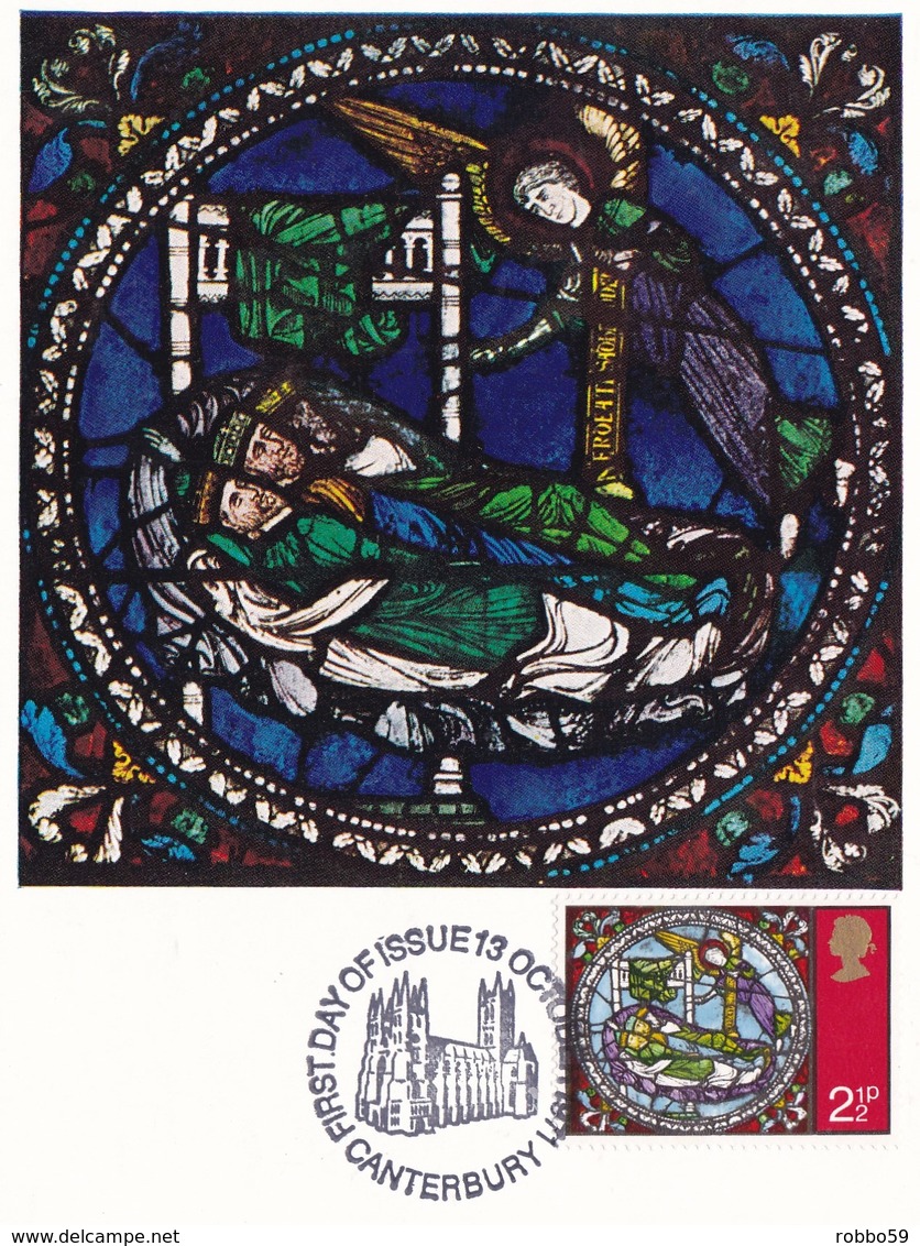 Great Britain 1971 Christmas Canterbury Cathedral Set Of 3 Maximum Cards With Special Postmark - Maximum Cards